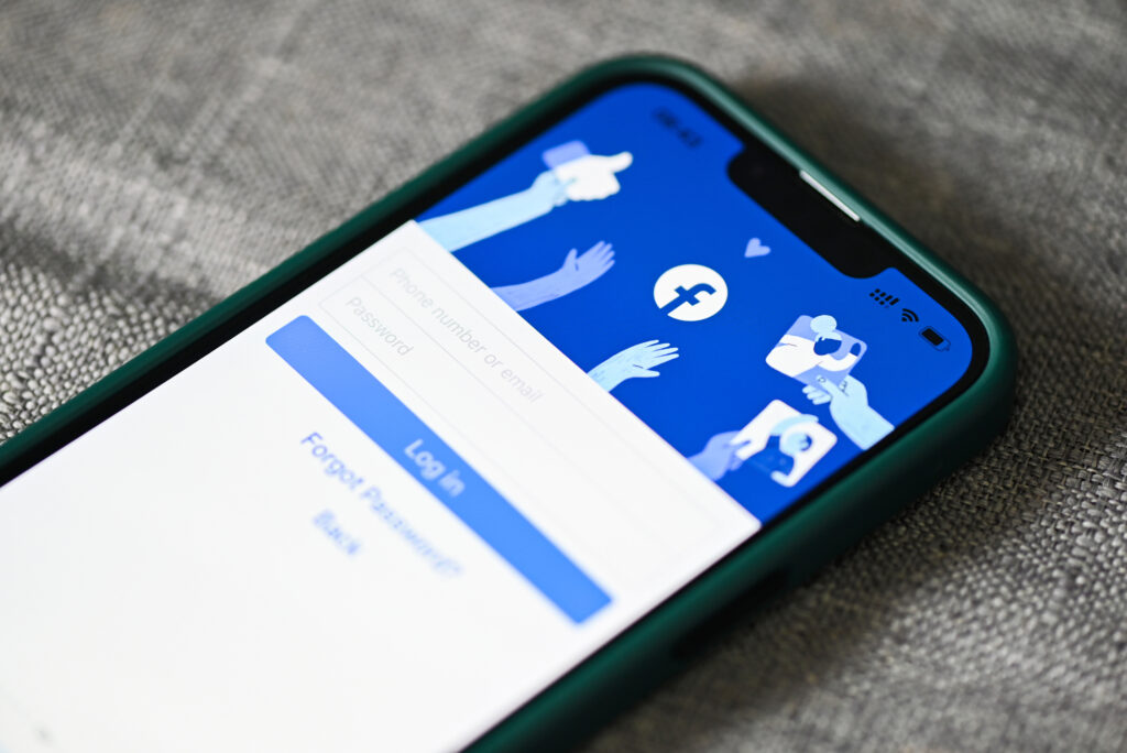 Facebook, owned by Meta, login screen on mobile phone